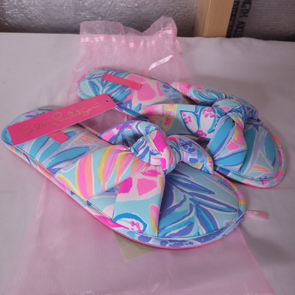 Lilly Pulitzer Pool Slipper L/XL Sea Glass Rainforest Retreat NWT 008282